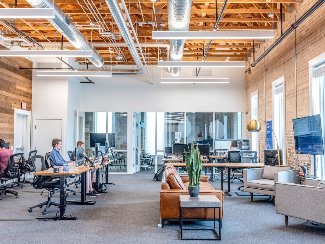 A team at work in a bright open-plan office